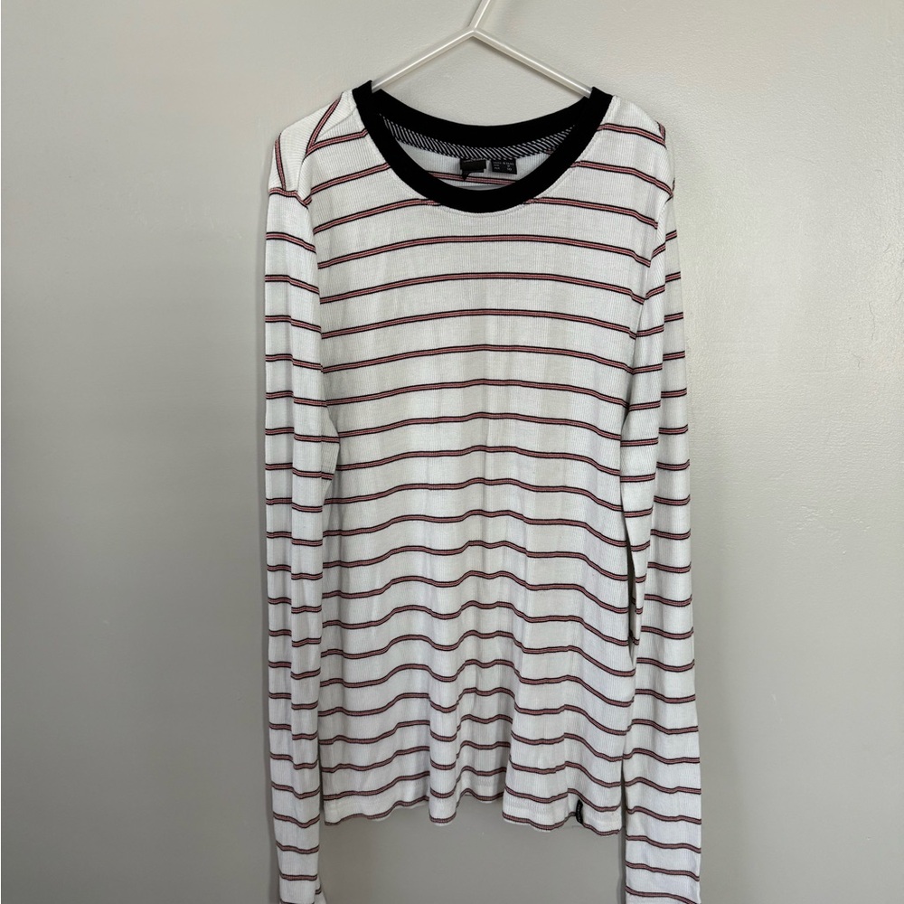 Volcom White, black and red Striped Long Sleeve Shirt